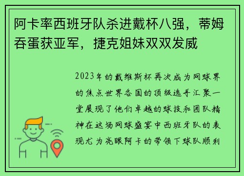 阿卡率西班牙队杀进戴杯八强，蒂姆吞蛋获亚军，捷克姐妹双双发威